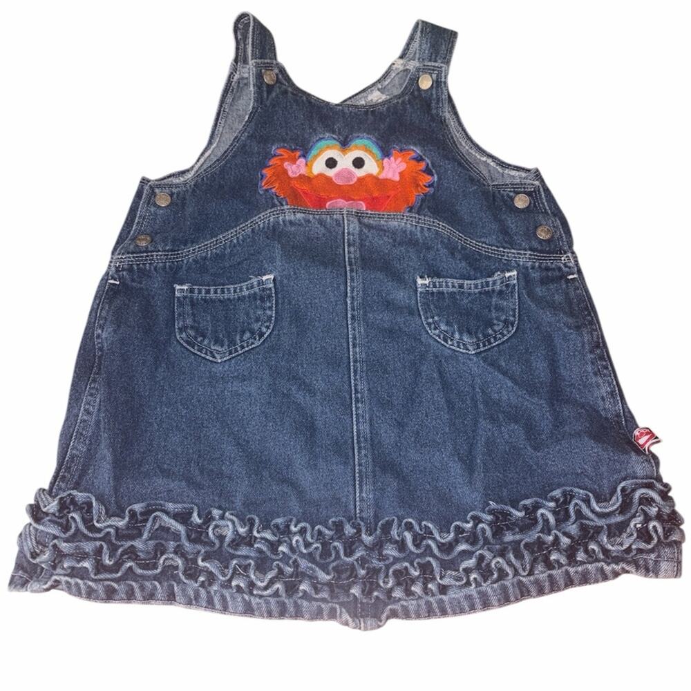 Vintage Sesame Street Zoey Denim Kids Overalls with Character Design Size 4T